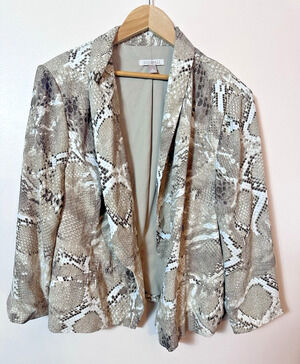 Roz & Ali Blazer Woman XL Brown‎ Snake Skin Print Lightweight Open Front Jacket